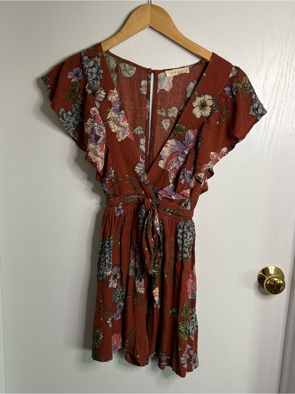 ILLA ILLA Floral Tie-Waist Romper Ruffle Flutter Sleeve M Boho Coquette Cottage